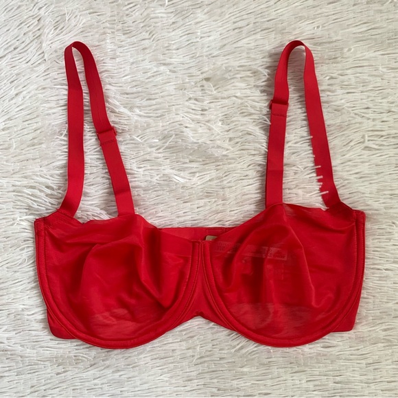 SKIMS No Show Molded Unlined Sheer Red Balconette Bra •NWT - Picture 3 of 6